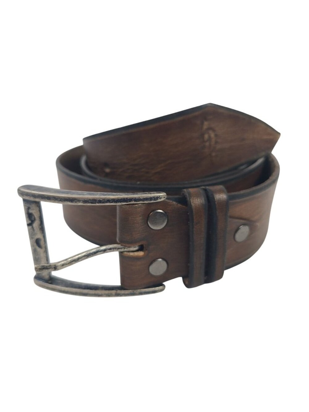 NEW Ishaor Vintage-Style Brown Leather Belt With Distressed Metal Buckle For Men